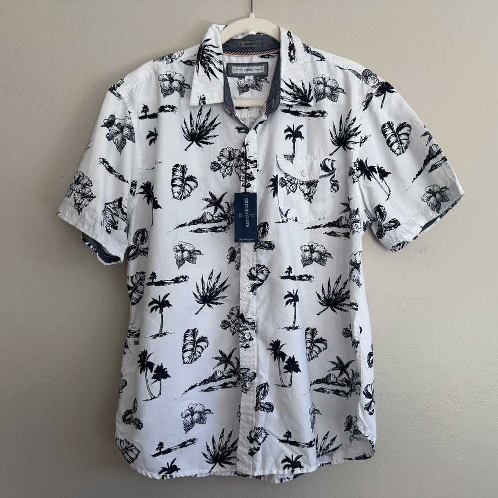 NWT PD&C Men’s Oxford Cloth Tropical Print Button Down Shirt
